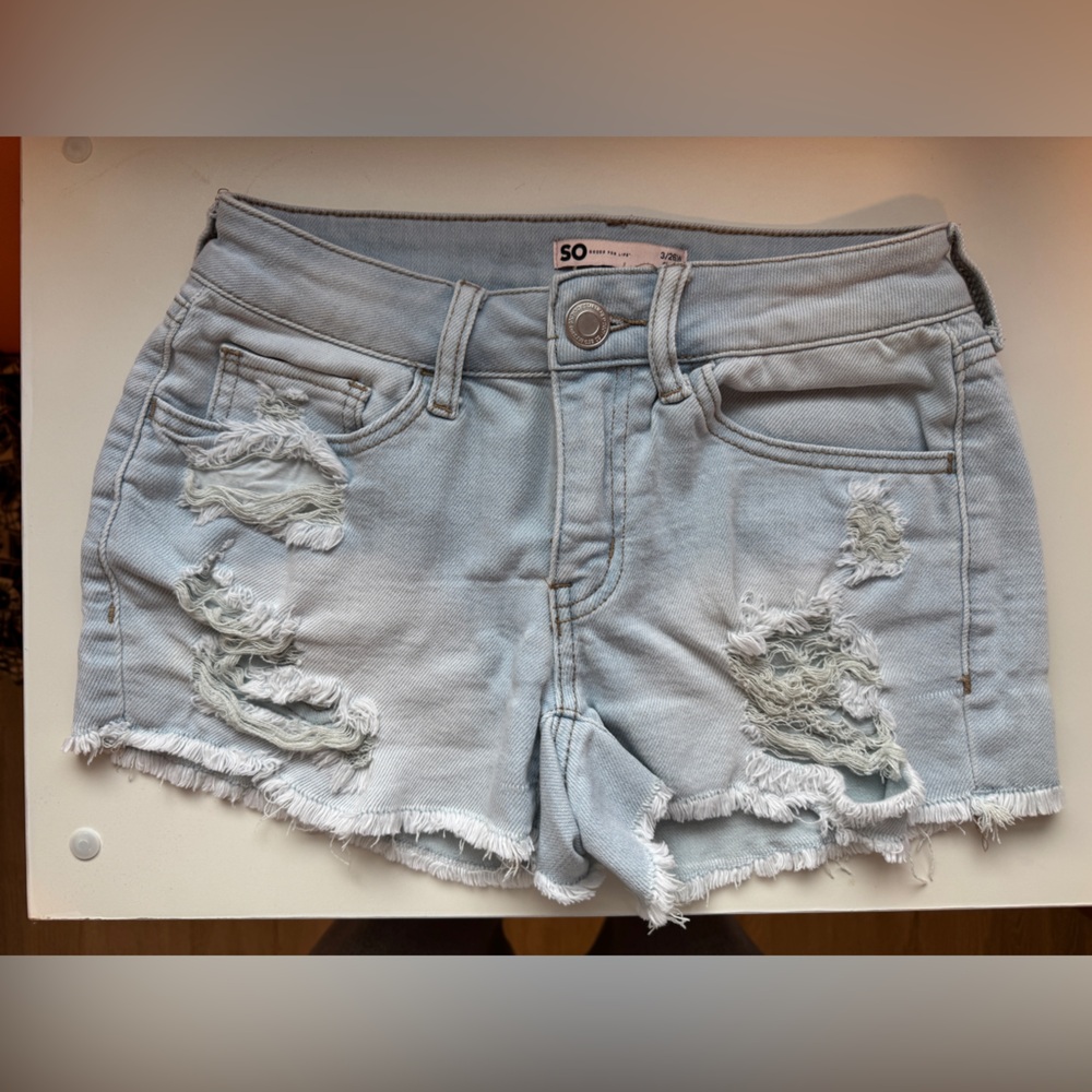 SO Light Blue Distressed Denim Shorts